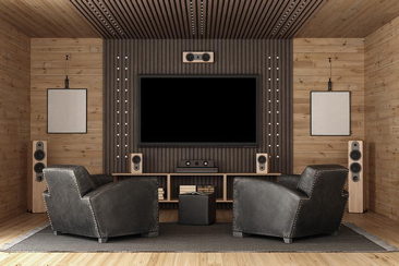 A TV mounted on ceiling