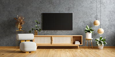Wall-mounted TV with all wires hidden inside the wall — professional wire concealment service